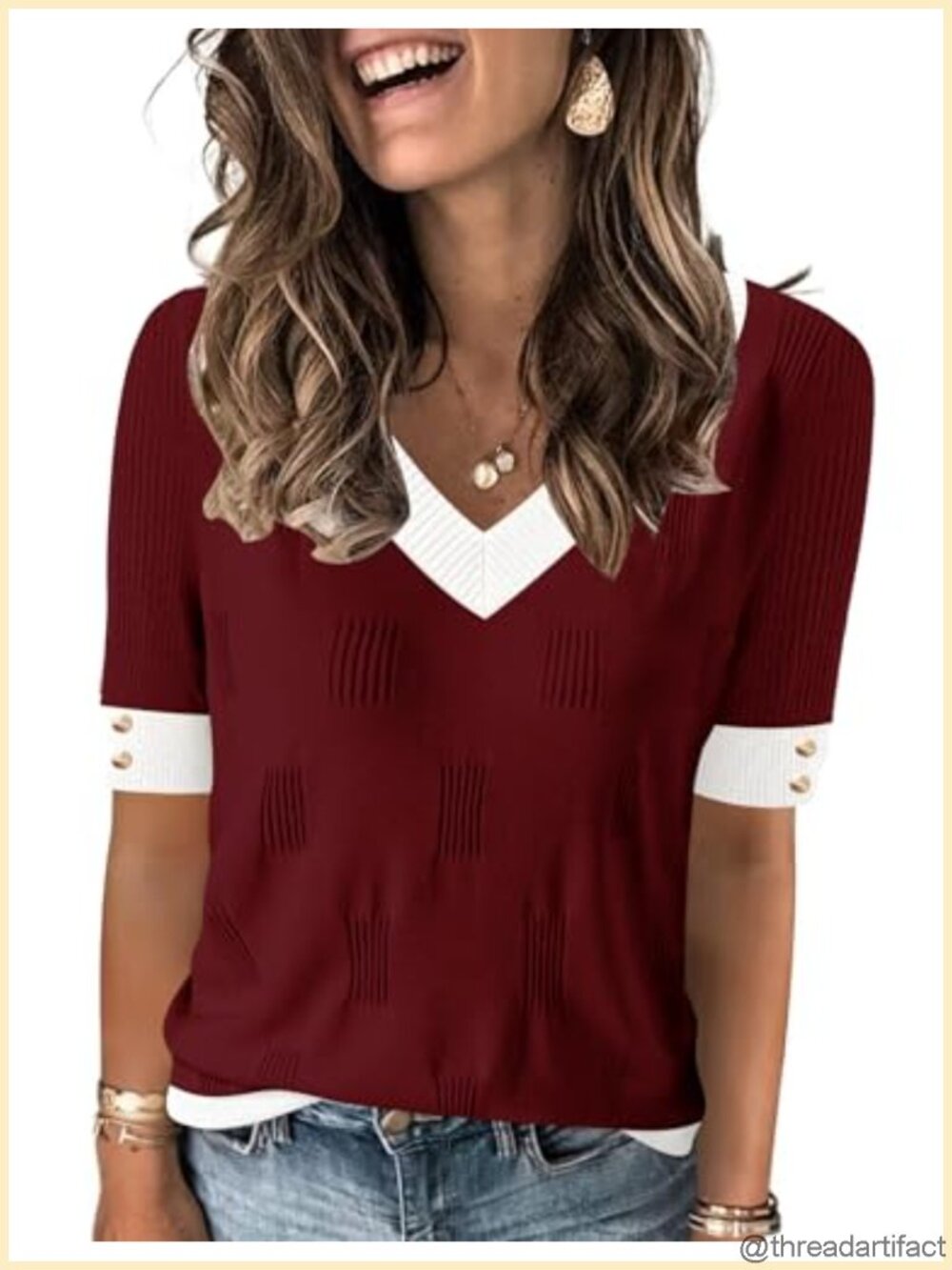 Womens V Neck Short Sleeve Sweater Lightweight Knit Summer Top